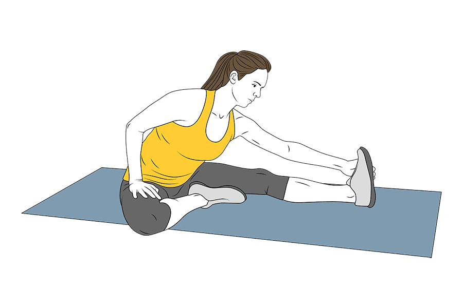 Estiramiento de isquiotibiales: torso inclinado hacia la pierna extendida