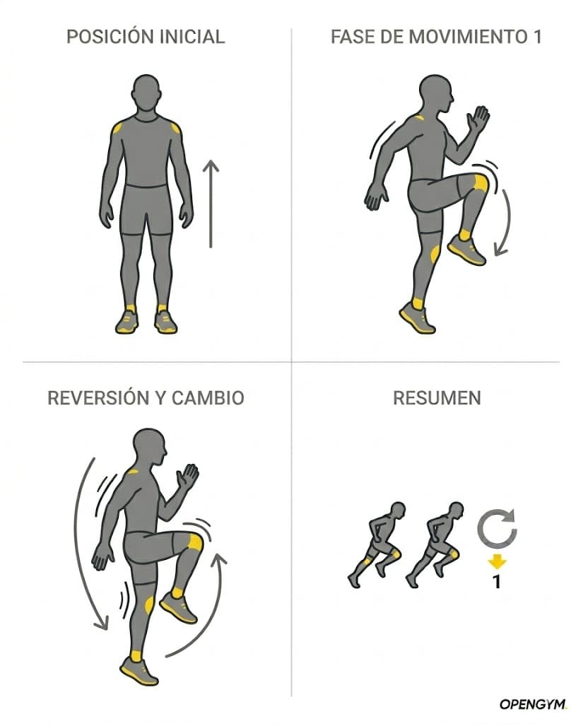 Rodillas al pecho o high knees: carrera en el sitio llevando rodillas arriba