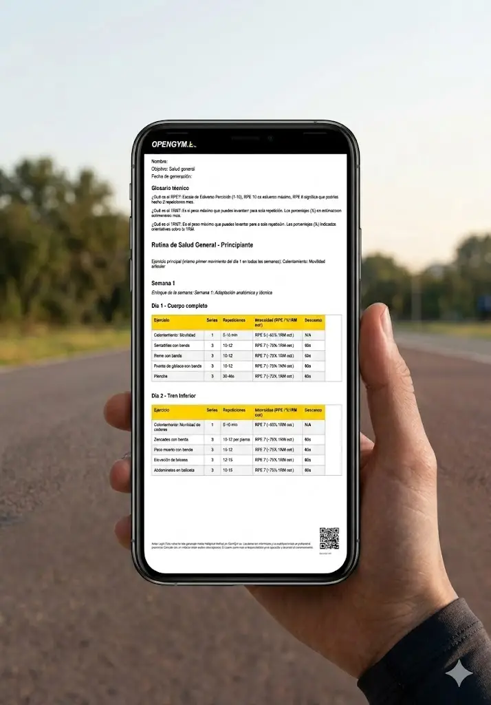 Vista del PDF del plan de entrenamiento con resumen por semanas